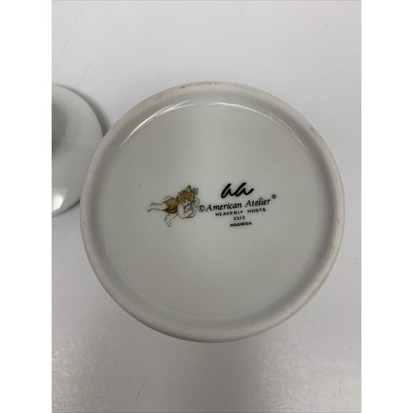 American Atelier Heavenly Hosts Sugar Porcelain Container Cherub‎ Angels Gold - Picture 5 of 5